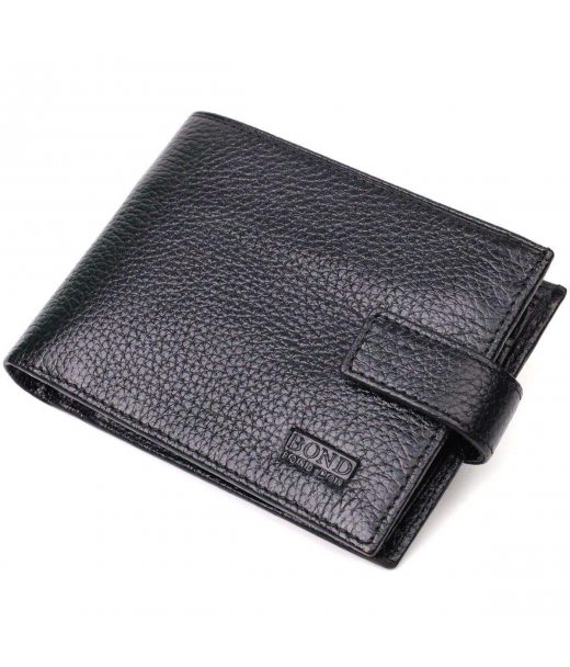 Мужской горизонтальный кошелек из натуральной кожи BOND 22042 Черный