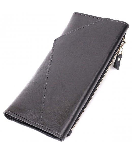 Стильний гаманець із монетницею зовні з натуральної шкіри GRANDE PELLE 11646 Чорний