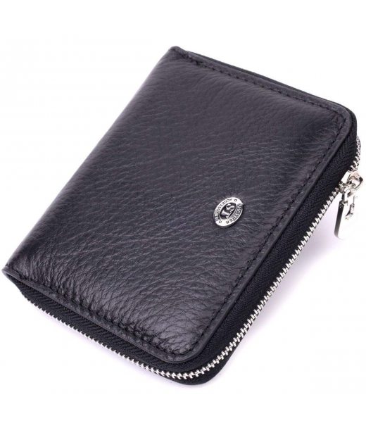 Жіночий шкіряний гаманець на блискавці з металевим логотипом виробника ST Leather 19483 Чорний