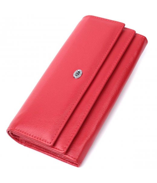 Місткий жіночий гаманець із двома клапанами із натуральної шкіри ST Leather 22695 Червоний