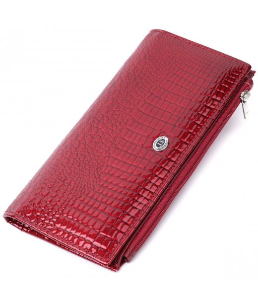 Лакований яскравий гаманець з фактурою під рептилію з натуральної шкіри ST Leather 22715 Червоний