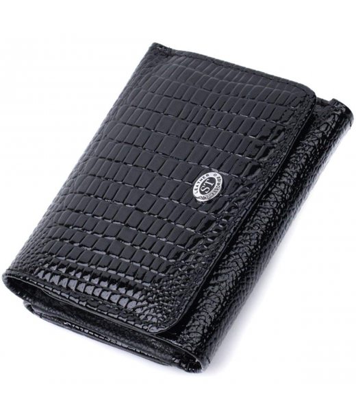 Жіночий стильний гаманець із фактурної натуральної шкіри ST Leather 22732 Чорний