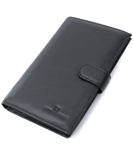 Універсальний чоловічий гаманець для грошей та документів з натуральної шкіри ST Leather 22735 Чорний