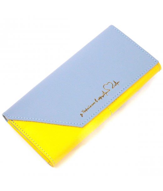 Місткий жіночий гаманець комбі двох кольорів Серце GRANDE PELLE 16740 Жовто-блакитний