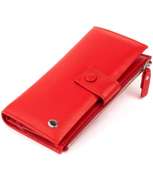 Оригінальний гаманець шкіряний жіночий на хлястику з кнопкою ST Leather 19281 Червоний