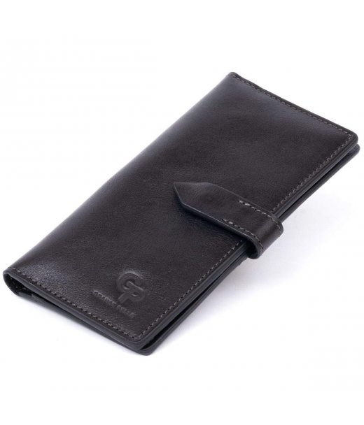 Вертикальний гаманець глянсовий Anet на кнопці GRANDE PELLE 11324 Чорний