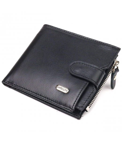 Стильний чоловічий горизонтальний гаманець із натуральної гладкої шкіри CANPELLINI 21505 Чорний