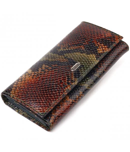 Горизонтальный женский кошелек из натуральной кожи с тиснением под змею CANPELLINI 21648 Разноцветный Горизонтальный женский кошелек из натуральной кожи с тиснением под змею CANPELLINI 21648 Разноцветный