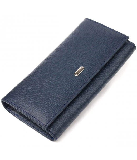 Практичный женский кошелек из натуральной зернистой кожи CANPELLINI 21659 Синий Практичный женский кошелек из натуральной зернистой кожи CANPELLINI 21659 Синий