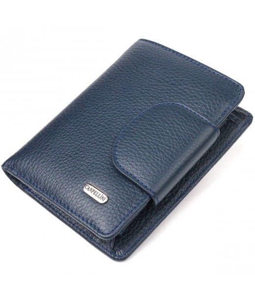 Цікавий вертикальний гаманець із натуральної шкіри CANPELLINI 21675 Синій