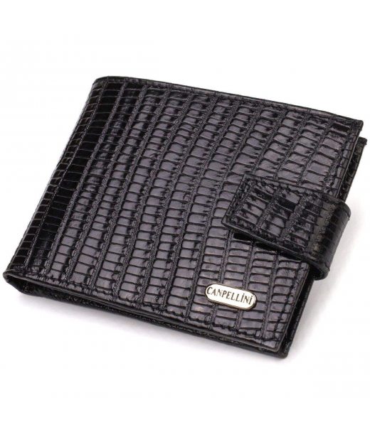 Невеликий фактурний чоловічий гаманець із натуральної шкіри з тисненням CANPELLINI 21748 Чорний