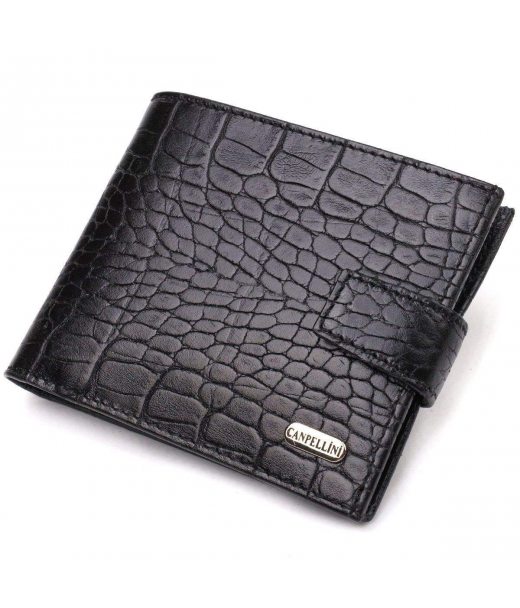 Зручний чоловічий гаманець із натуральної фактурної шкіри з тисненням під крокодила CANPELLINI 21790 Чорний