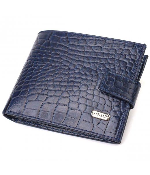 Гарний горизонтальний гаманець для чоловіків з натуральної шкіри з тисненням йод рептилію CANPELLINI 21889 Синий