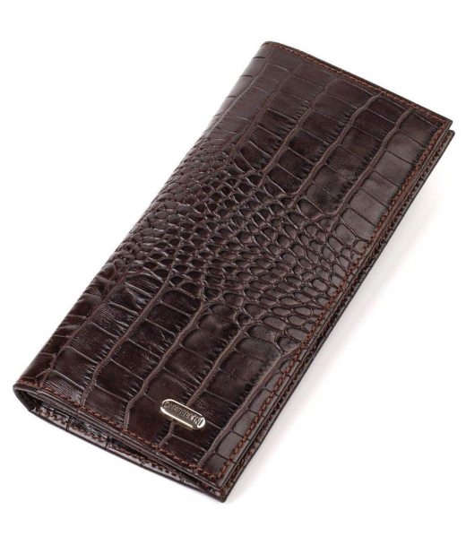 Стильний чоловічий вертикальний гаманець із натуральної шкіри із тисненням під крокодила CANPELLINI 21900 Коричневий