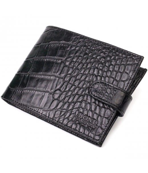 Модный бумажник для мужчин из натуральной фактурной кожи с тиснением под крокодила BOND 21995 Черный