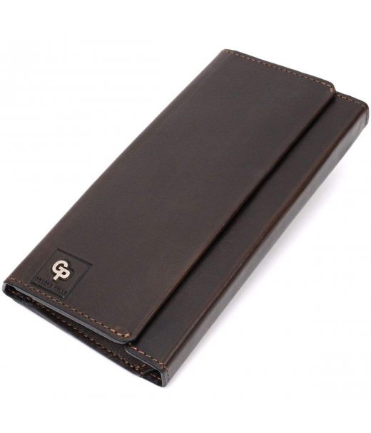 Вертикальний гаманець із відділенням для телефону з натуральної шкіри GRANDE PELLE 11645 Коричневий