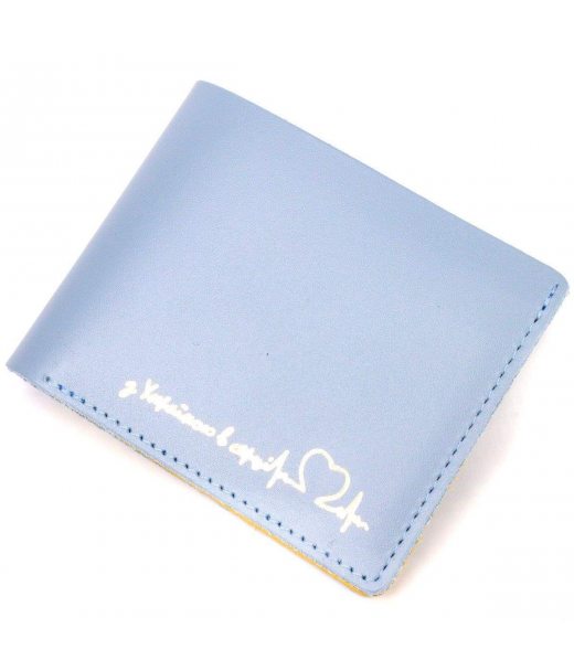 Оригінальний шкіряний гаманець комбі двох кольорів Серце GRANDE PELLE 16739 Жовто-блакитний