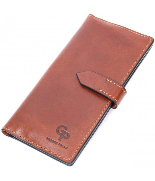 Цікавий вертикальний гаманець із натуральної шкіри GRANDE PELLE 11660 Коричневий