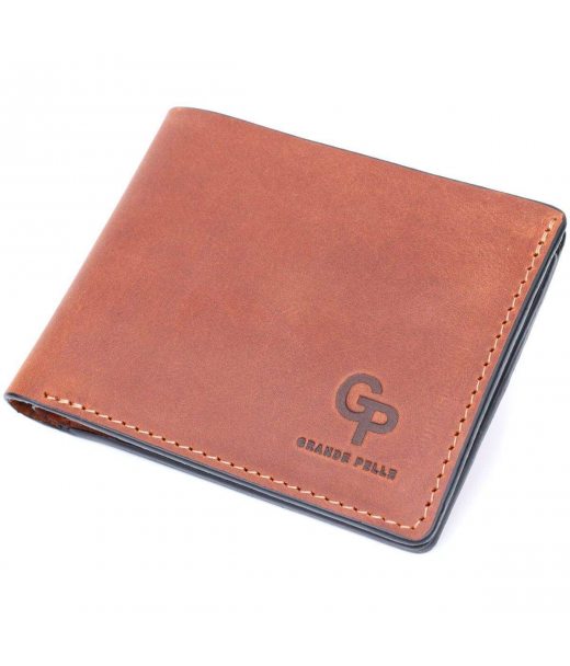 Компактний гаманець із натуральної шкіри без застібки GRANDE PELLE 11661 Коричневий