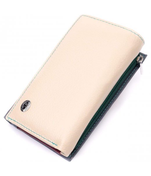 Незвичайний жіночий шкіряний гаманець у три складання ST Leather 19446 Різнокольоровий Незвичайний жіночий шкіряний гаманець у три складання ST Leather 19446 Різнокольоровий