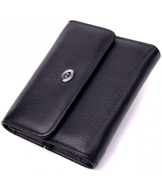 Симпатичний жіночий гаманець із монетницею з натуральної шкіри ST Leather 19481 Чорний Симпатичний жіночий гаманець із монетницею з натуральної шкіри ST Leather 19481 Чорний