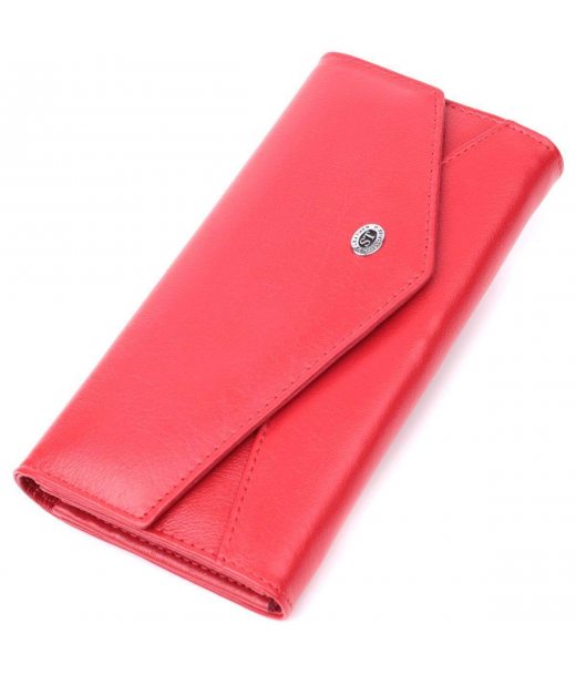 Жіночий гаманець з геометричним клапаном з натуральної шкіри ST Leather 22545 Червоний Жіночий гаманець з геометричним клапаном з натуральної шкіри ST Leather 22545 Червоний