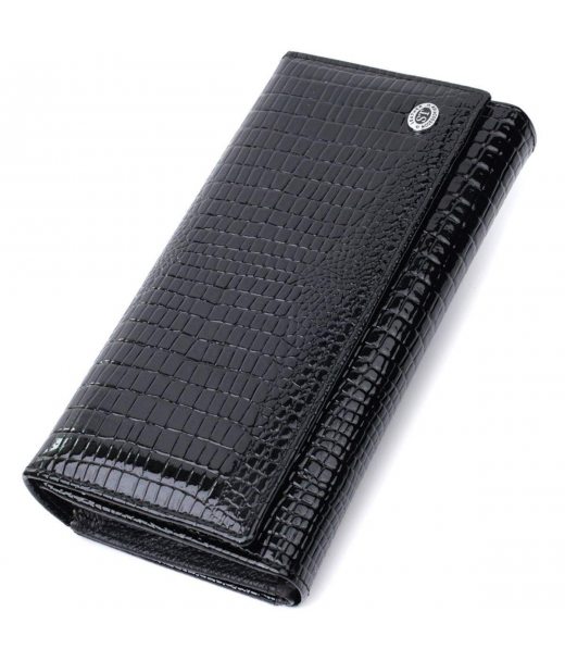 Лакований шкіряний гаманець з блоком для кредитних карток ST Leather 22683 Чорний Лакований шкіряний гаманець з блоком для кредитних карток ST Leather 22683 Чорний