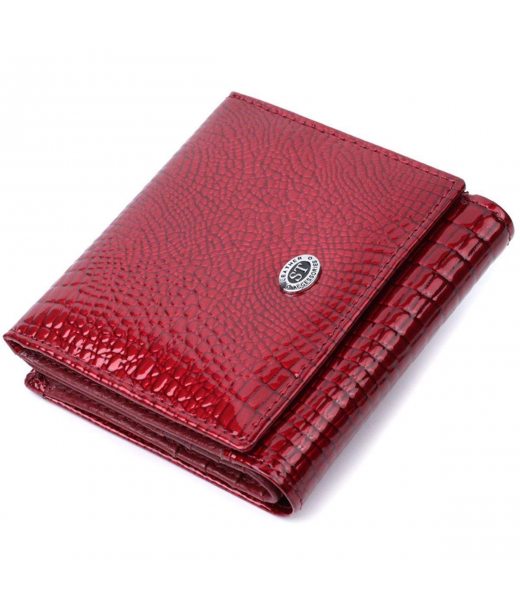 Компактний гаманець для жінок з натуральної шкіри лакованої ST Leather 22687 Червоний Компактний гаманець для жінок з натуральної шкіри лакованої ST Leather 22687 Червоний