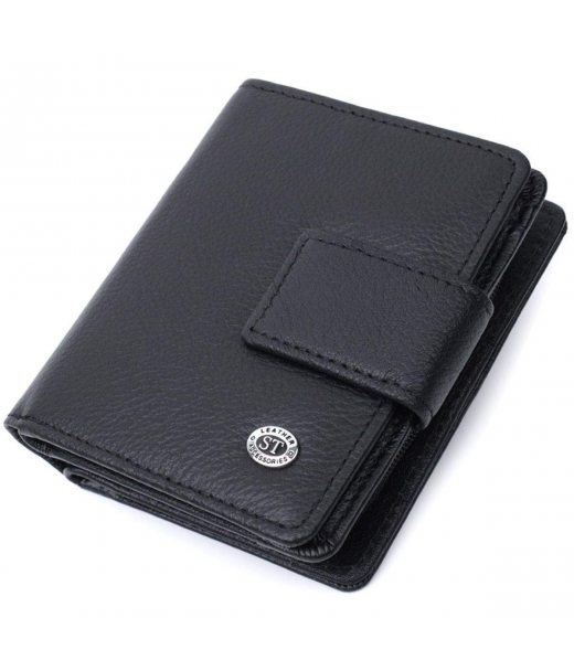 Жіночий гаманець з монетницею та блоком для пропусків із натуральної шкіри ST Leather 22713 Чорний Жіночий гаманець з монетницею та блоком для пропусків із натуральної шкіри ST Leather 22713 Чорний