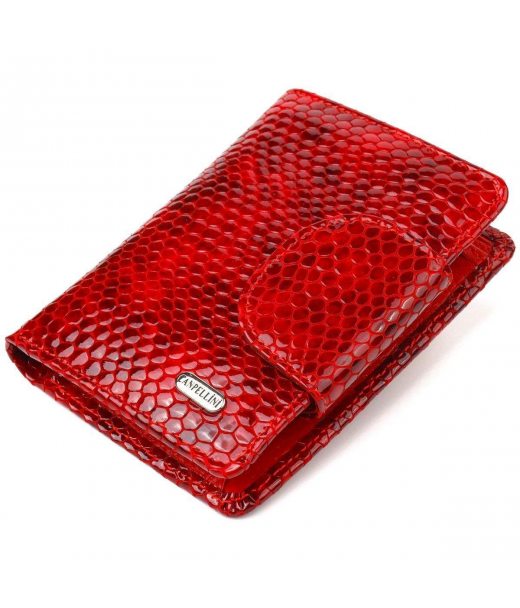 Лакований жіночий гаманець з натуральної шкіри з тисненням під змію CANPELLINI 21682 Червоний