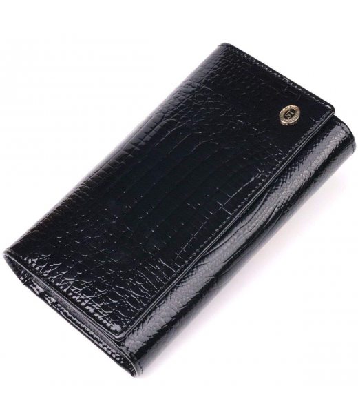 Лаковий жіночий гаманець з візитницею ST Leather 19403 Чорний