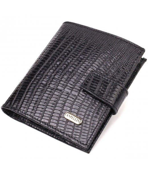 Фактурний чоловічий гаманець з натуральної шкіри з тисненням під крокодила CANPELLINI 21745 Чорний Фактурний чоловічий гаманець з натуральної шкіри з тисненням під крокодила CANPELLINI 21745 Чорний