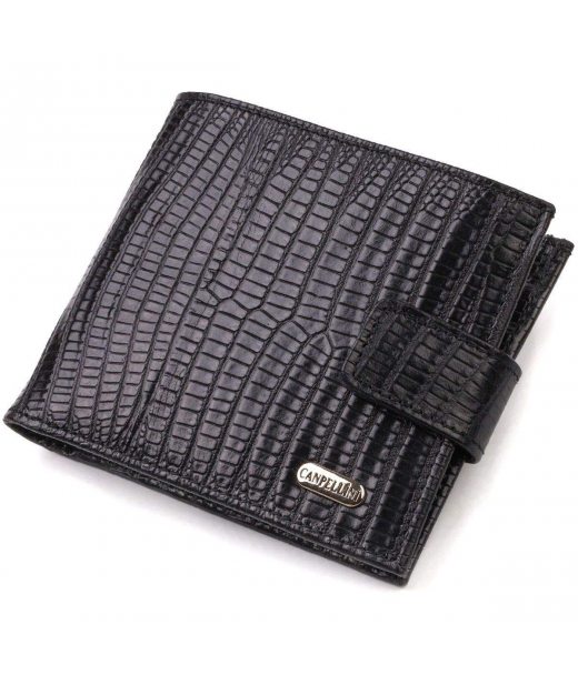 Оригінальний фактурний гаманець горизонтального формату з натуральної шкіри з тисненням CANPELLINI 21771 Чорний