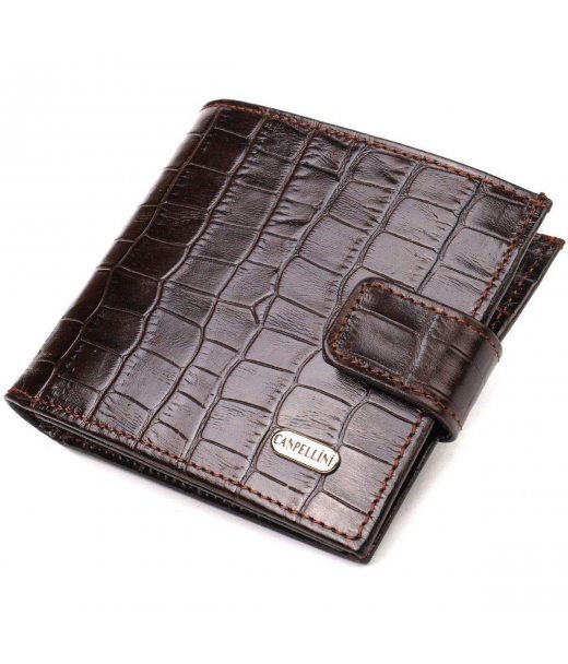 Гаманець для чоловіків горизонтального формату з натуральної шкіри з тисненням під крокодила CANPELLINI 21770 Коричневий Гаманець для чоловіків горизонтального формату з натуральної шкіри з тисненням під крокодила CANPELLINI 21770 Коричневий