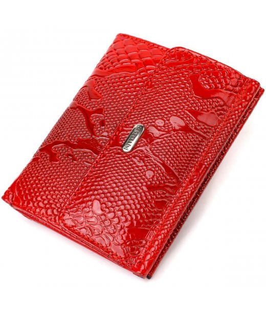 Лакований гаманець для жінок середнього розміру з натуральної шкіри з тисненням під рептилію CANPELLINI 21816 Червоний