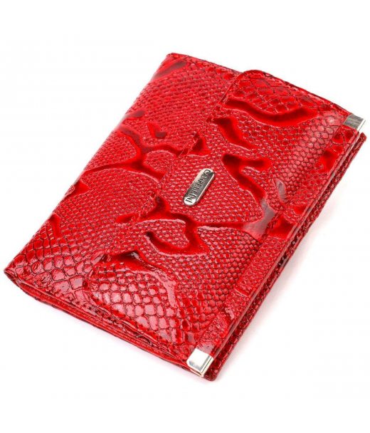 Чудовий гаманець для жінок середнього розміру з натуральної шкіри з тисненням під рептилію CANPELLINI 21818 Червоний