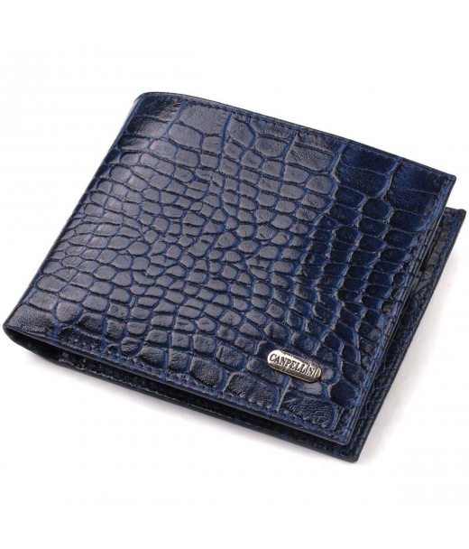 Красивий горизонтальний чоловічий гаманець середнього розміру з натуральної шкіри з тисненням під крокодила CANPELLINI 21861 Синій Красивий горизонтальний чоловічий гаманець середнього розміру з натуральної шкіри з тисненням під крокодила CANPELLINI 21861 Синій