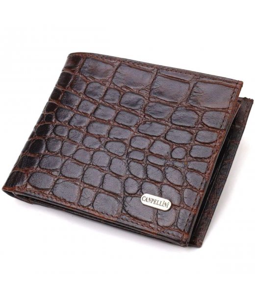 Модний горизонтальний чоловічий гаманець середнього розміру з натуральної шкіри з тисненням під крокодила CANPELLINI 21865 Коричневий Модний горизонтальний чоловічий гаманець середнього розміру з натуральної шкіри з тисненням під крокодила CANPELLINI 21865 Коричневий