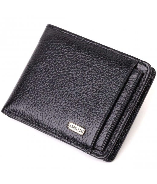 Оригінальний компактний гаманець із вкладишем для посвідчення для чоловіків із натуральної шкіри флотар CANPELLINI 21875 Чорний
