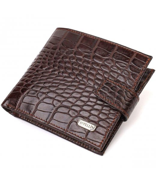 Модний чоловічий гаманець з натуральної шкіри тисненням під крокодила CANPELLINI 21878 Коричневий Модний чоловічий гаманець з натуральної шкіри тисненням під крокодила CANPELLINI 21878 Коричневий