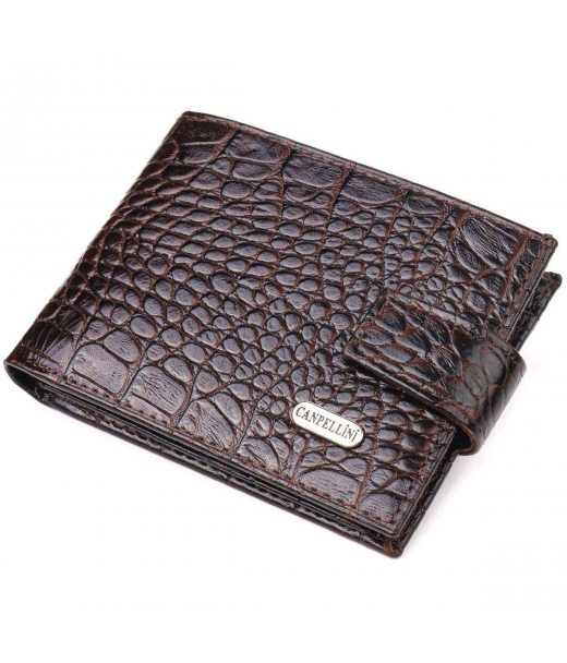 Оригінальний чоловічий гаманець із натуральної фактурної шкіри CANPELLINI 21513 Коричневий