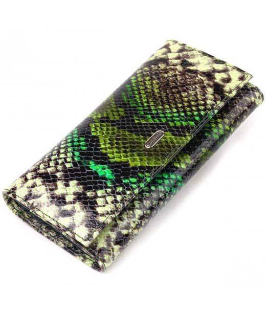 Гарний горизонтальний жіночий гаманець з натуральної шкіри з тисненням під змію CANPELLINI 21650 Різнокольоровий