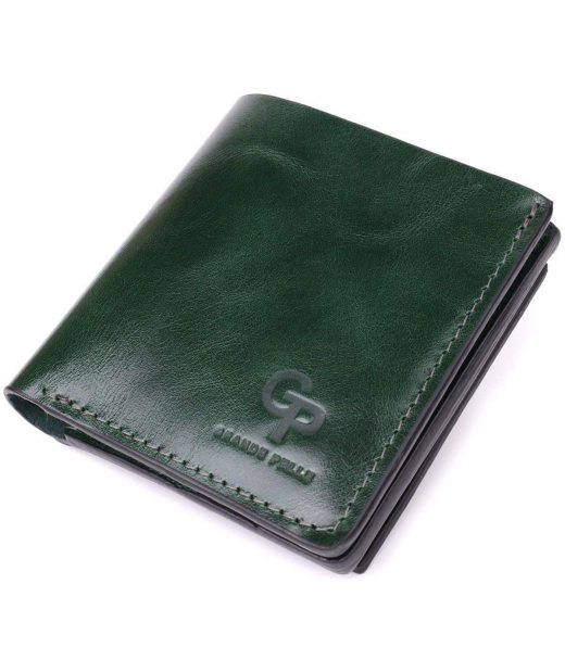 Компактний гаманець у дві складення з натуральної гладкої шкіри GRANDE PELLE 22946 Зелений