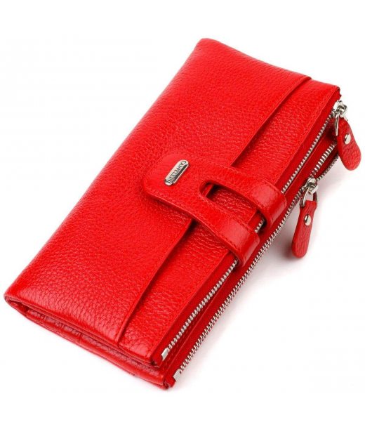 Яскравий жіночий гаманець із зручним функціоналом з натуральної шкіри CANPELLINI 21895 Червоний