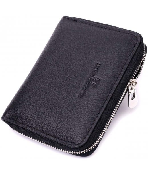 Шкіряний гаманець для жінок на блискавці з тисненим логотипом ST Leather 19489 Чорний