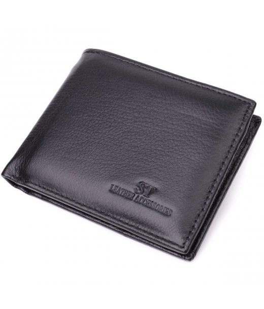 Чоловічий гаманець-затиск з натуральної шкіри ST Leather 22460 Чорний