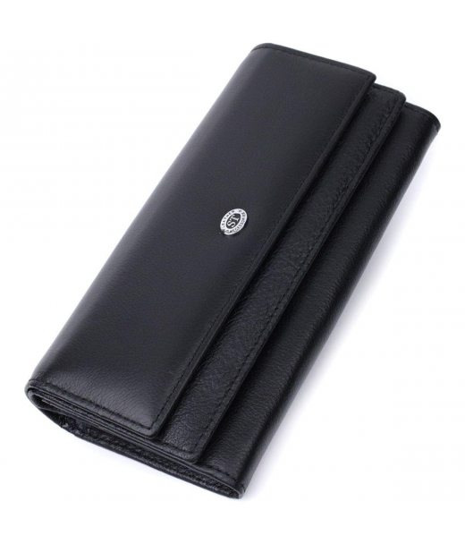 Функціональний жіночий гаманець з двома клапанами із натуральної шкіри ST Leather 22696 Чорний