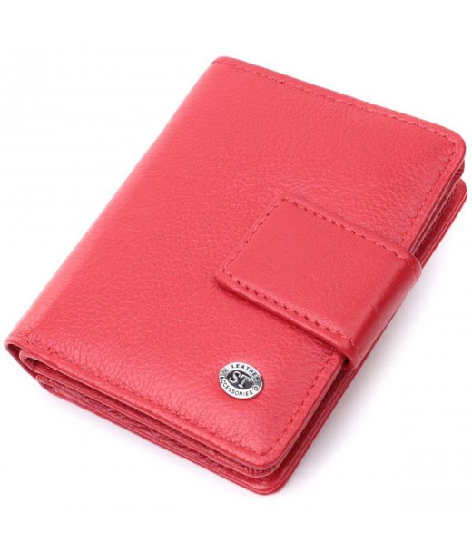 Яскравий жіночий гаманець з монетницею та блоком для пропусків із натуральної шкіри ST Leather 22714 Червоний