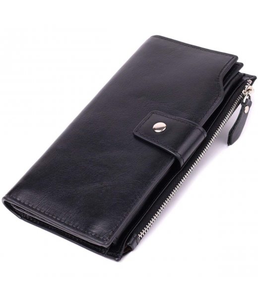 Вертикальний стильний гаманець із гладкої натуральної шкіри Vintage 22885 Чорний