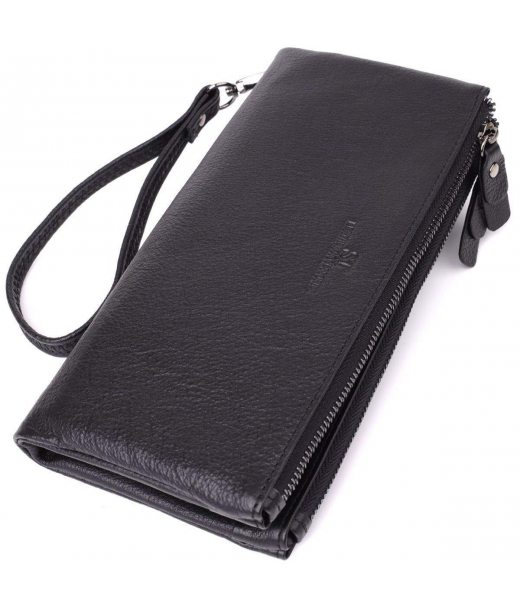 Практичний шкіряний гаманець на три відділення ST Leather 23111 Чорний